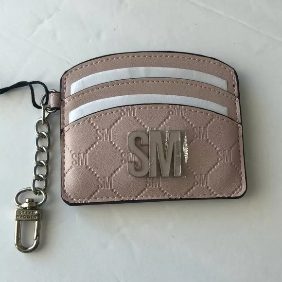 Steve Madden Wallet Card case Logo Light Pink w key Clip Nwt