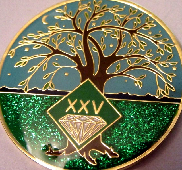 Narcóticos Anónimos NA Árbol Verde 25 Años Recuperación Oración Medallón Oro Negro