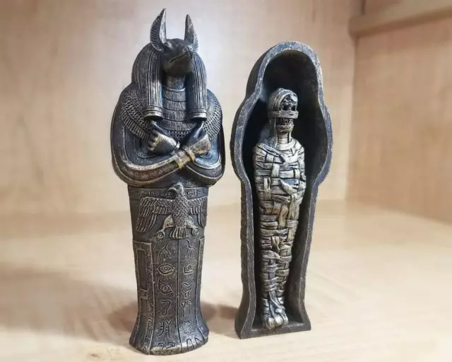 Anubis Sarcophagus with Mummy, Ancient Egyptian Coffin, Embalming God, Oddities