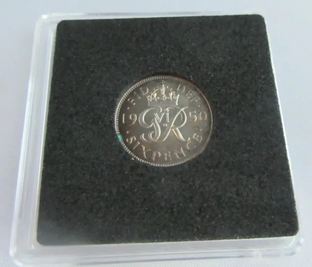 1950 KING GEORGE VI SIXPENCE 6d PROOF COIN IN QUADRANT CAPSULE WITH COA