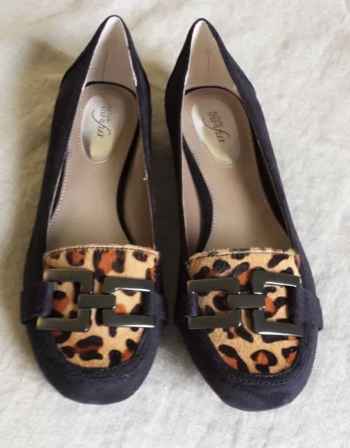 New ALFANI Step N Flex Faux Suede Haircalf Leopard Buckle Detail Size 6.5 Black