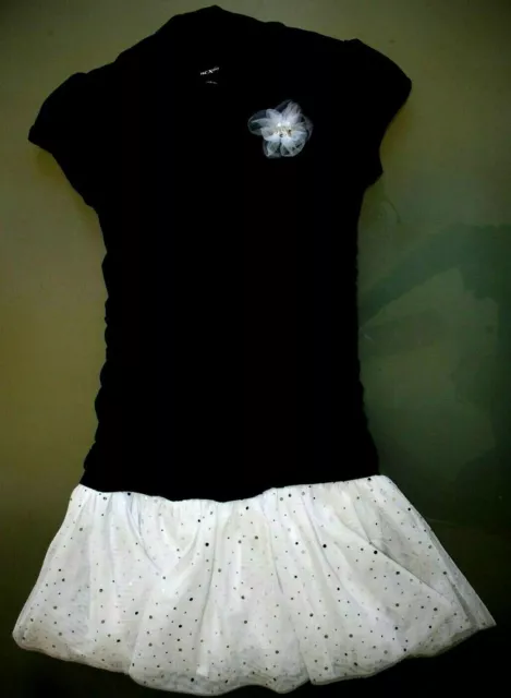 "Bcx Girl"- Black & White  Party Dress With A Silver Dot On White Skirt- Size 12