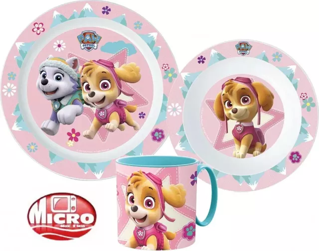 3 tlg Kindergeschirr Set  Mikrowelle Teller Schale Becher  Paw Patrol Kunststoff