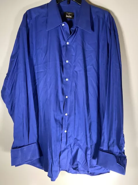 Ike Behar For Neiman Marcus Button Down Shirt Mens 18L Blue Cotton Dress Shirt