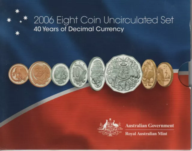 2006 Australia 8 Coins Uncirculated Mint Coin Set - 40 Yrs of Decimal Currency