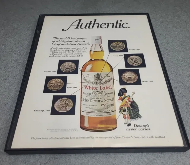 1974 Dewars: Authentic White Label Scotch Whisky Vintage Print Ad