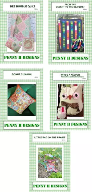 Patchwork & Stitching patterns Bundle of 5. Quilts, Pincushion, Bag  By Penny H