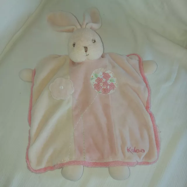 Doudou Plat Kaloo Lapin Marionnette Rose Rond Fleur - Excellent Etat