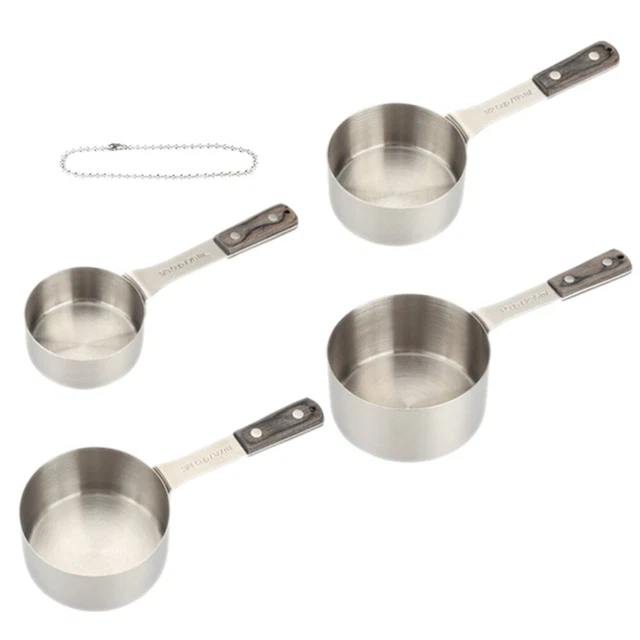 Juego de vasos medidores, 4 PIEZAS vasos medidores de acero inoxidable con mango de madera para cocinar cocina