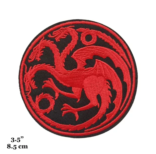 Game of Thrones House Targaryen Crest Red on Black Embroidered Iron On Patch