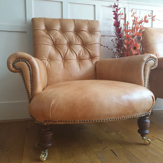 Antique Victorian Chesterfield Leather Suite Armchairs & Sofa Fully Restored Fs