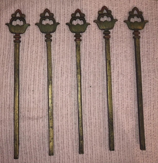 FIVE Antique Curtain Rods Vintage Cast Metal Swing Arm Art Deco 2