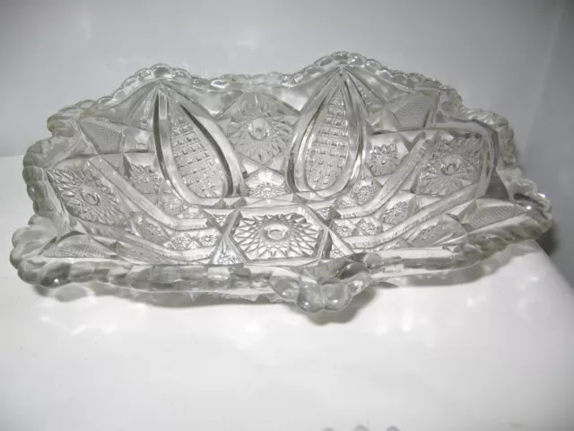 vintage pressed / cut glass quilted clear glass serving bowl