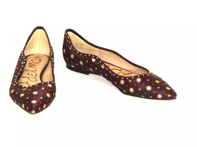 Sam Edelman Embellished Berry  Pointed Toe Faux Silk Flats Women  $89 Retail 9.5