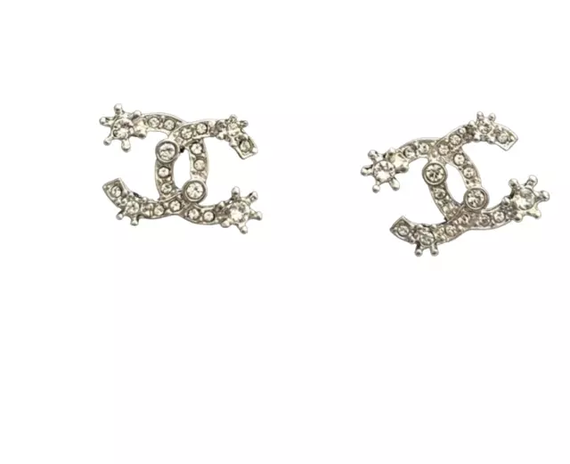 CHANEL SILVER CC Crystal Stud Earrings £340.00 - PicClick UK