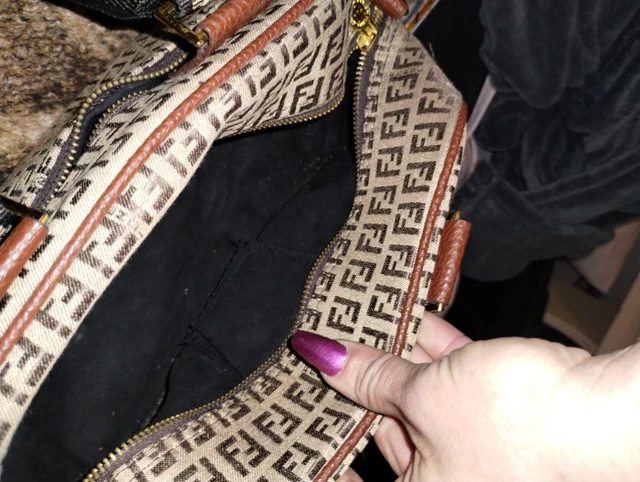 Vintage Fendi Zucca FF Jacquard Canvas Hobo Shoulder Purse Bag ~ Gold zippers 