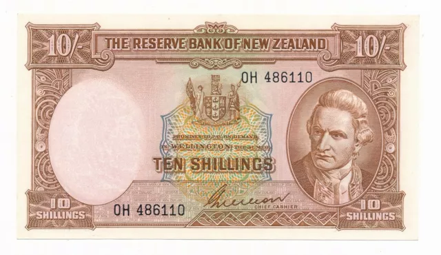 NEW ZEALAND NZ 10 Shillings Wislon (1955-56)  P. 158b aUNC Note Prefix OH Rare