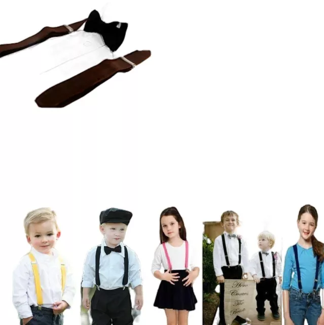 Boys Girls Kids Clip On Suspenders Adjustable + Bow Tie Bowtie Wedding Pageboy