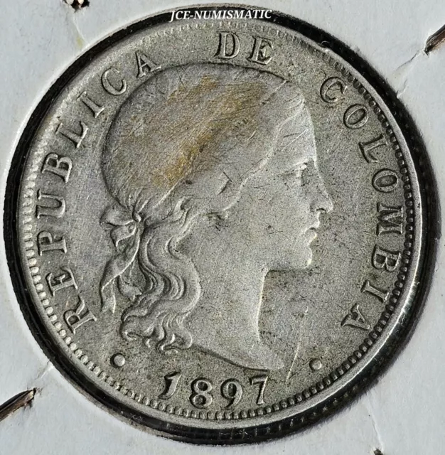 1897 - 20 Centavos Colombian Coin- Silver 0,666- Unique Year - Great Condition!!