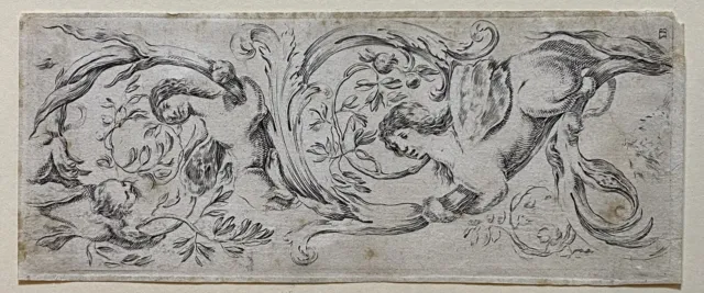 Stefano Della Bella, Decoro, Incisione Antica, XVII secolo, Fantastica