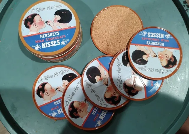 1983 Hershey’s Milk Chocolate Kisses Tin Coaster Set (Of 6)
