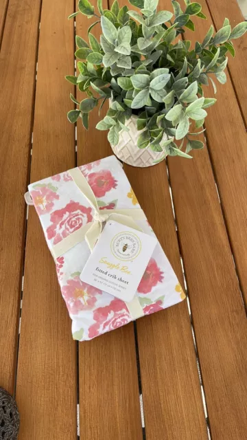 Sábana de cuna ajustada para bebé Burts Bees floral 28""x52"" abeja acurrucada algodón orgánico NUEVO