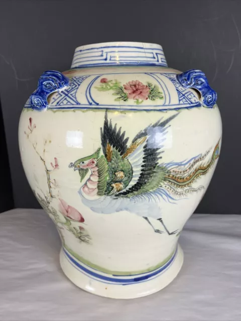 Antique Chinese Pukaw Ginger Jar  Hand Painted Late 19th Century Ching Dynasty