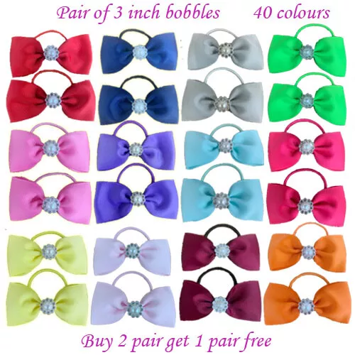 3" Bows Stone Pearl Hair inch knot Clips Girls Baby Kids Elastic Bobbles School