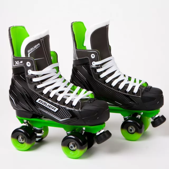 Bauer X-LS Quad Roller Skates - Green Sure-Grip Rock Plate - Sims Street Wheels