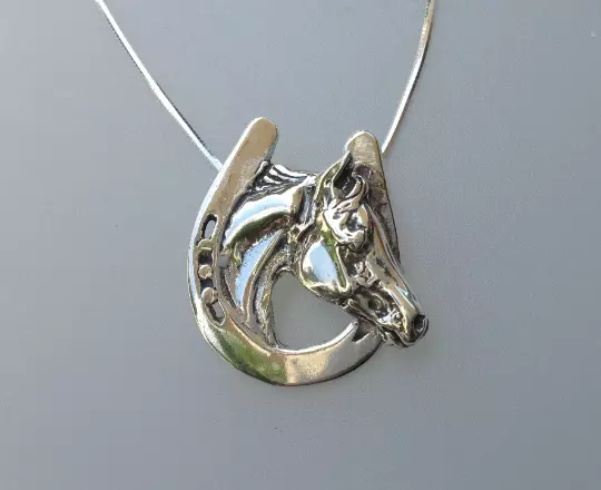 Horse and horseshoe pendant ONLY Sterling Silver  Zimmer Equestrian Jewelry
