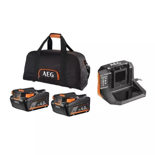 KIT SET BATTERIA CARICABATTERIE 2 BATTERIE 4.0Ah 18V + BORSA AEG