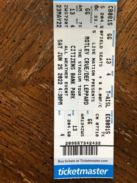 Motley Crue/Def Leppard Concert Floor Seats Sat June 25-The Stadium Tour