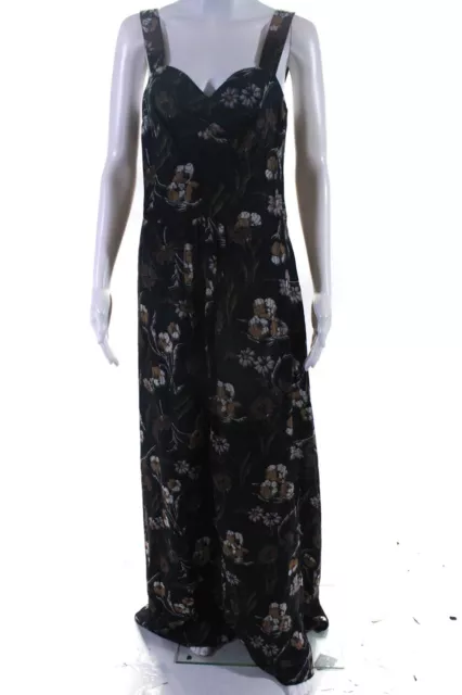 10 Crosby Derek Lam Womens Floral Jacquard V Neck Maxi Dress Black Size 4
