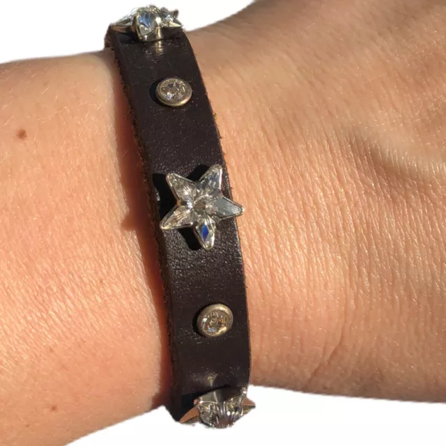 Bracciale In Pelle Marrone Opaca ,Ribattino Stella Tondo Swarovski® Originali