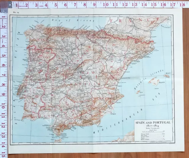 Map/Battle Plan Spain & Portugal 1807-1814 Lisbon Algarve Galicia Old Castile