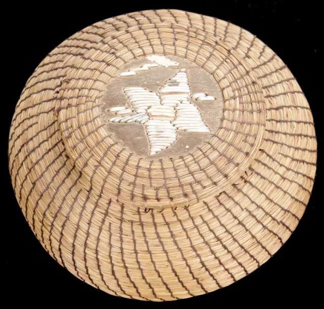 Vintage Native American Indian Sweetgrass Birchbark Quillwork Covered Basket Old
