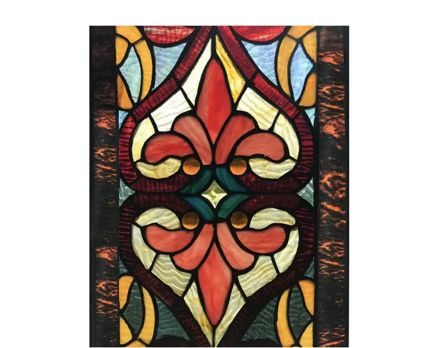 River of Goods Red Victorian Stained Glass Fleur De Window Panel Stained Glass