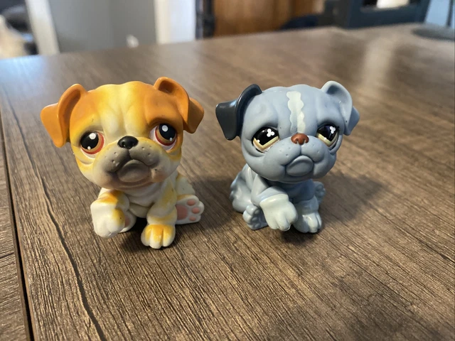 Littlest Pet Shop Lot 2 Bulldog Dog 668 & 46 Tan Grey Littlest Pet Shop Lot 2 Bulldog Dog 668 & 46 Tan Grey
