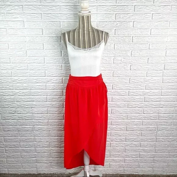 Cotton Candy Orange High Low Faux Wrap Maxi Skirt Sheer Overlay Size Medium