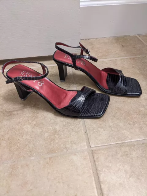 Franco Sarto Women's Black Leather Slingback Open Square Toe Sandals Size 7M