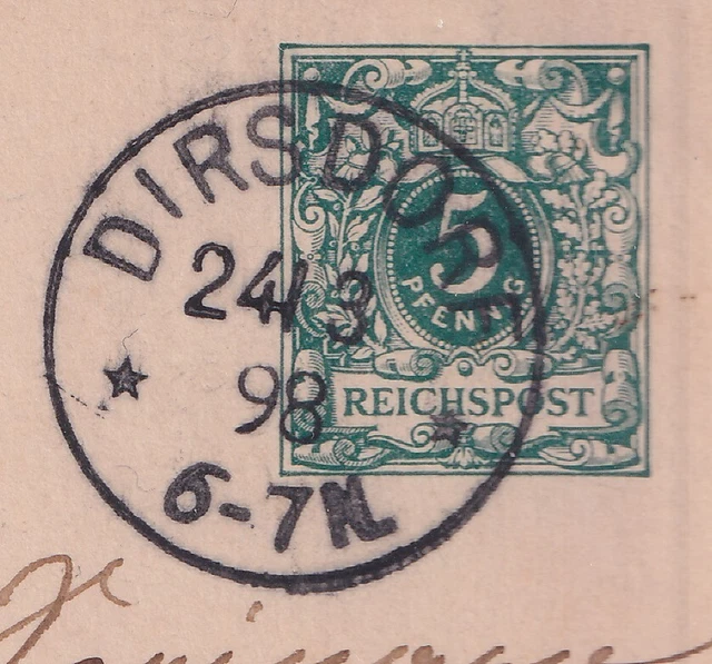 61872) DIRSDORF Schlesien OPD Breslau LUXUS-Stempel 1898 auf Postkarte