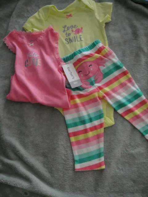 NEW 3 PC Carters Baby Girl Love To Smile CRAB Bodysuit Pants Set Size 6 Months