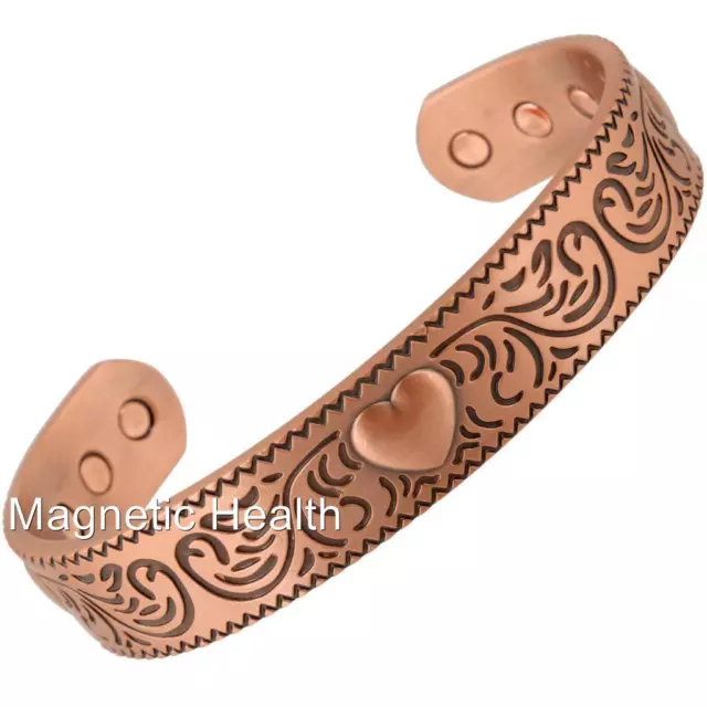 Mens Ladies Magnetic Health Bangle Copper Heart Bracelet Arthritis Pain Relief