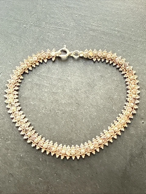 Bracelet Gourmette Argent Massif 925 – Maille Plate Art Nouveau – Vintage