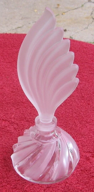 Vintage Frosted Swirl Glass Perfume Bottle w Frosted Cut Crystal Wing Stopper ~x