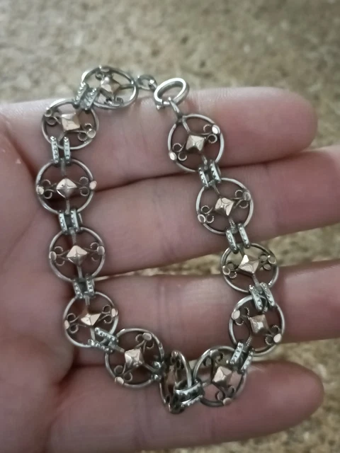 Ancien Bracelet Argent Massif & Vermeil 12,8 g - 20,7 cm Bijoux Vintage
