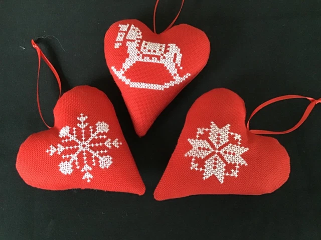3 x Herz Baumbehang Anhänger Kreuzstich Acufactum  point des croix Weihnachten