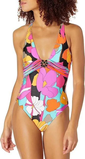 NWT  $162 Trina Turk Gemini Plunge One-Piece Swimsuit Size 8