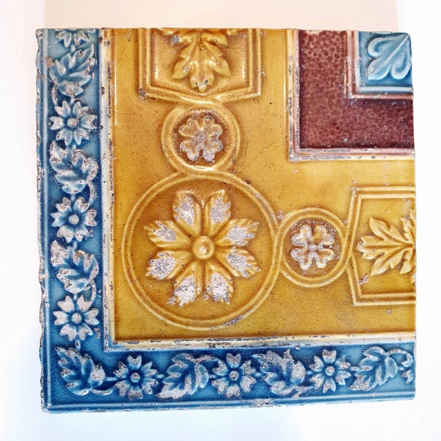 Antique Victorian tile part of relief fireplace tile