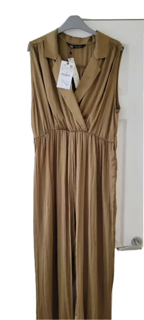 ZARA CREASED EFFECT SATIN JUMPSUIT WITH No BELT Size L BNWT with